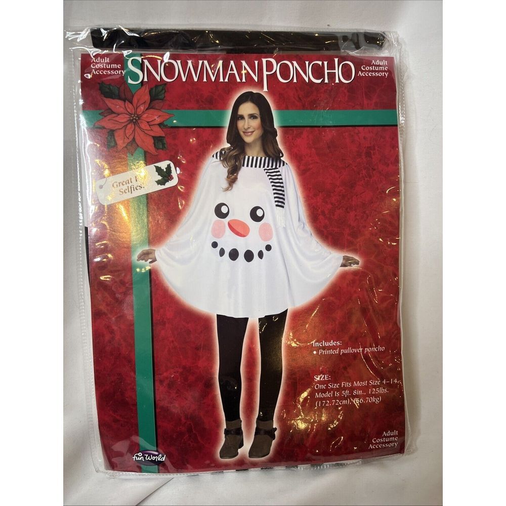 Snowman Poncho Adult Costume Accessory OSFM 4-14 White Holiday Party Winter Xmas